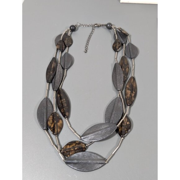 Gray Brown Multi Layer Necklace Fall Autumn Whimsigoth Earthy 20" - Picture 2 of 8